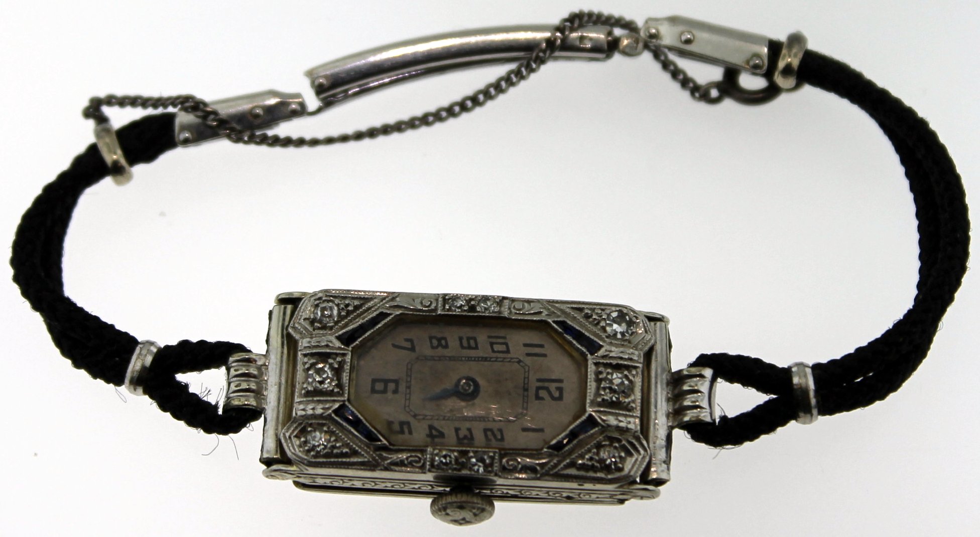 1920s Antique 18k White Gold Filigree Hoffrers Wrist Watch Diamonds 